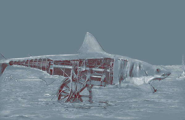 Jaws Poster featuring the digital art Mechanical Bruce by Kurt Ramschissel