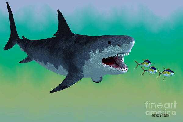 Megalodon Poster featuring the painting Megalodon Shark Attack by Corey Ford