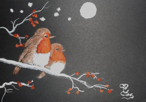 Robins Poster featuring the painting Merry Christmas by Carole Robins