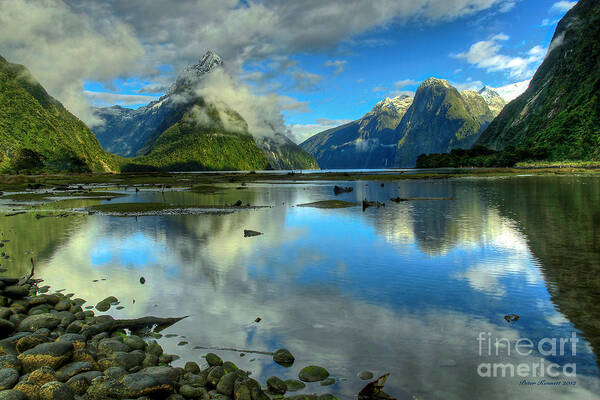 Milford Sound Poster featuring the photograph Milford Sound by Peter Kennett