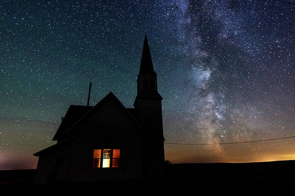 Old Church Near Spokane Poster featuring the photograph Milky Way and Old Church by Yoshiki Nakamura