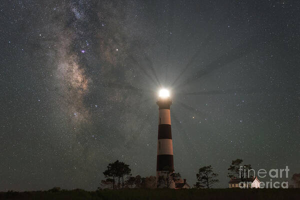 Bodie Island Lightouse Poster featuring the photograph Milky Way Nightlight by Michael Ver Sprill