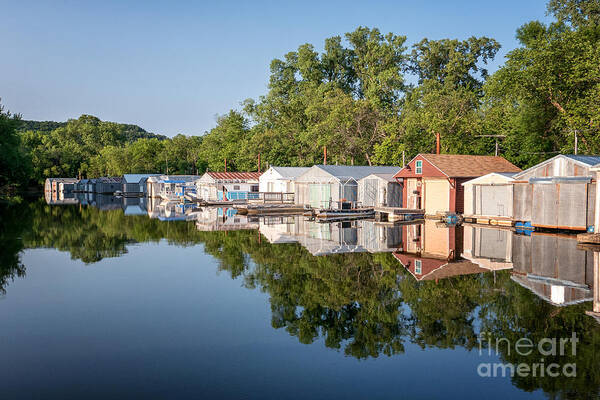 Boathouses Poster featuring the photograph Mississippi River Boathouses by Kari Yearous