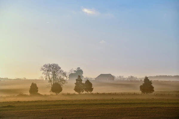 Misty Poster featuring the photograph Misty Dawn at Gettysburg by Bill Cannon