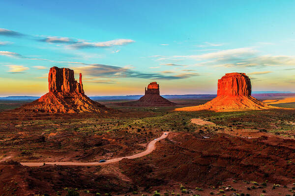 Landscape Poster featuring the photograph Monument valley sunset by Hisao Mogi