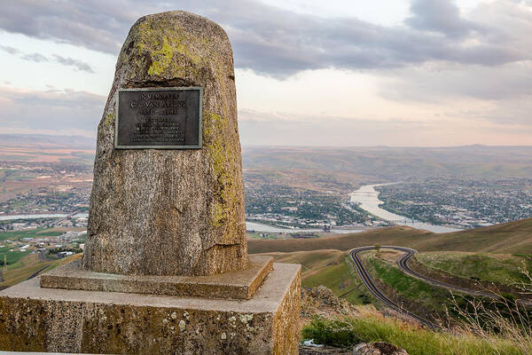 Lewiston Idaho Clarkston Washington Id Wa Lewis Clark Lc Valley Monument View Outdoors Hill Windy Road Stone Plaque Old Mossy Poster featuring the photograph Monumental View by Brad Stinson