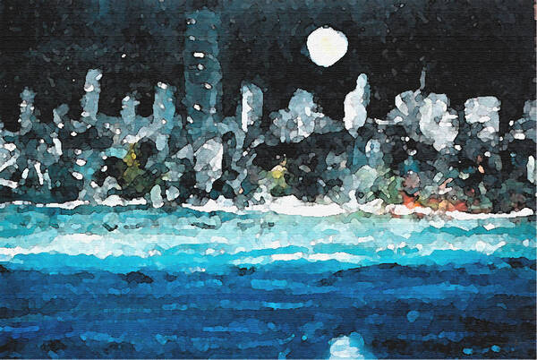 Miami Poster featuring the painting Moon Over Miami by Jorge Delara