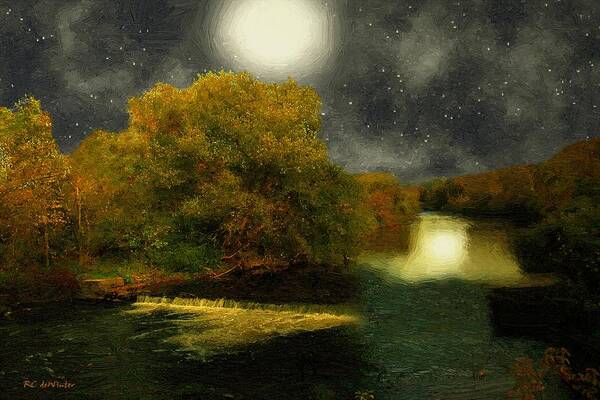 Landscape Poster featuring the painting Moonlight in the Berkshires by RC DeWinter