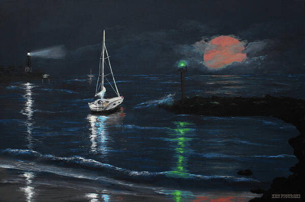 Delray Poster featuring the painting Moonrise Bay 2 by Ken Figurski