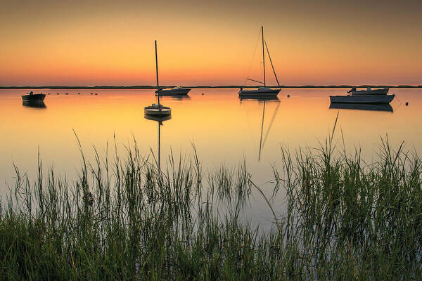 Moored Boats Poster featuring the photograph Moored Boats at Sunrise by Darius Aniunas