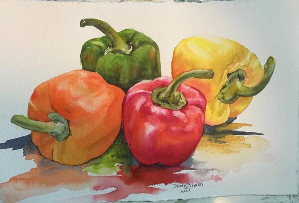 Watercolor Poster featuring the painting More peppers by Diane Ziemski