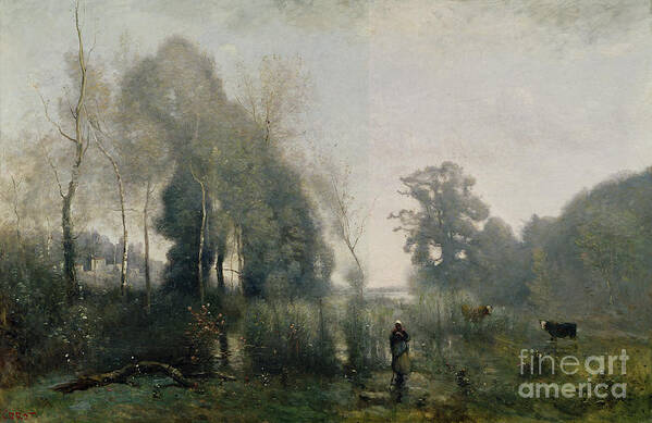 Morning Poster featuring the painting Morning at Ville dAvray by Jean Baptiste Camille Corot