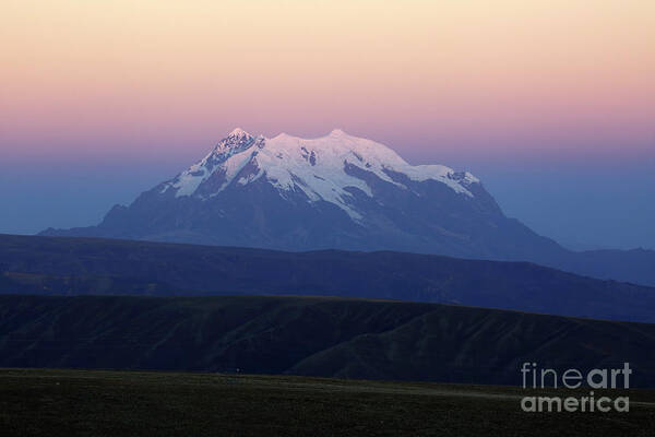 Bolivia Poster featuring the photograph Mt Illimani at Sunset Bolivia by James Brunker