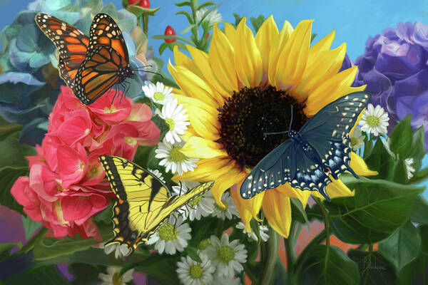 Sunflower Poster featuring the painting Multicolor by Lucie Bilodeau