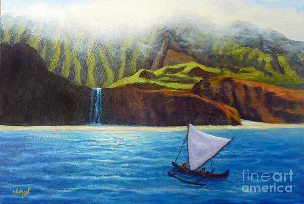 Napali Coast Poster featuring the painting Napali Coast by Cheryl Del Toro