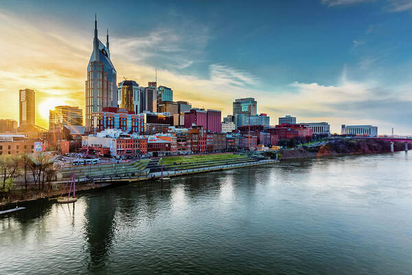 Nashville Poster featuring the photograph Nashville Skyline Sunset by Josh Bryant