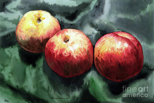 Red Poster featuring the painting Nectarines by Joey Agbayani