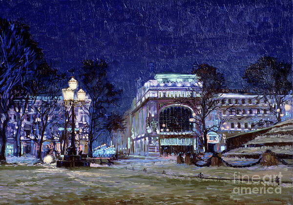 New Poster featuring the painting New Year Night. Eliseevsky Shop. by Simon Kozhin
