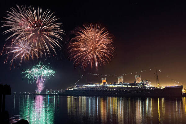 Rms Queenmary Poster featuring the photograph New Years with The Queen Mary by Denise Dube