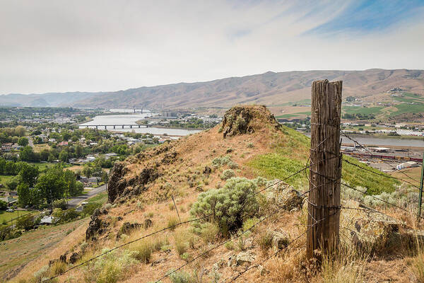 Lewiston Idaho Clarkston Washington Id Wa Lc-valley Valley Lewis Clark Fence Post Rock Rocks View Bridge Lookout Native American Indian Sage Brush Grass Rare Gone Clearwater River City Nez Perce Poster featuring the photograph Nez Perce Indian Lookout by Brad Stinson