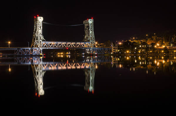 Portage Lake Lift Bridge Poster featuring the photograph Night Bridge by Steve L'Italien