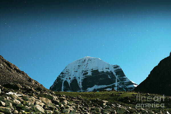Tibet Poster featuring the photograph Night sky Holy Kailas Himalayas Tibet Yantra.lv by Raimond Klavins