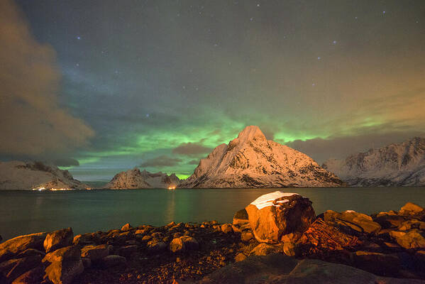 Northern Light Poster featuring the photograph Spectacular night in Lofoten 3 by Dubi Roman