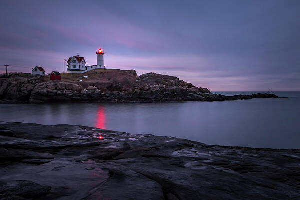 Maine Poster featuring the photograph Nubble Light Blue Hour by Colin Chase
