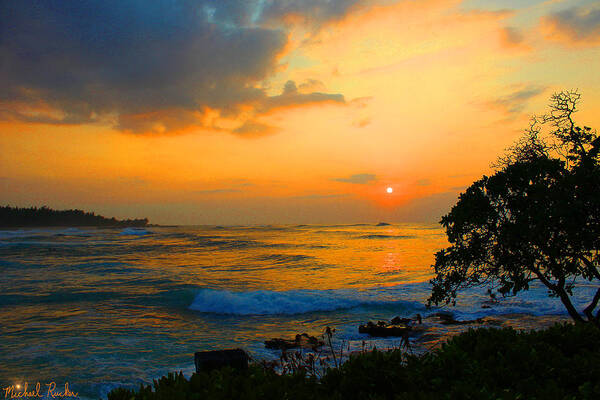 Oahu Poster featuring the photograph Oahu Sunset Hawaii by Michael Rucker