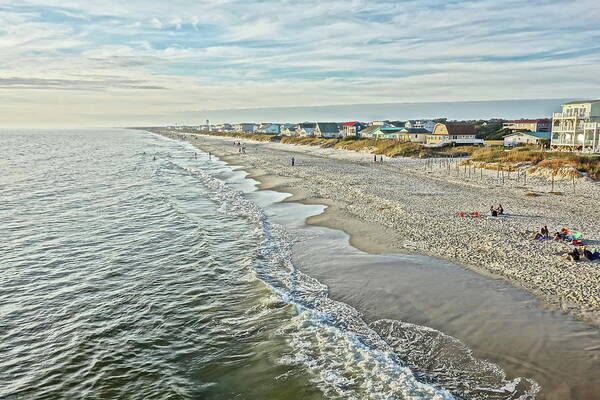 Oak Island Poster featuring the photograph Oak Island Beach - View from the Pier by Don Margulis