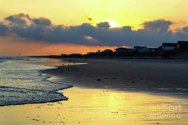 Oak Island Poster featuring the photograph Oak Island Yellow Sunset by Amy Lucid