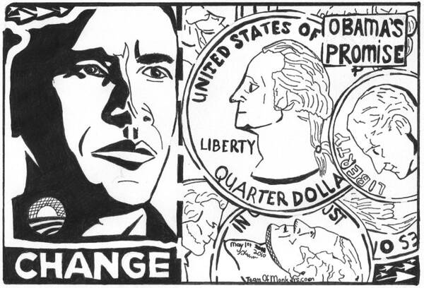 Obama Poster featuring the drawing Obama's Promise by Yonatan Frimer Maze Artist