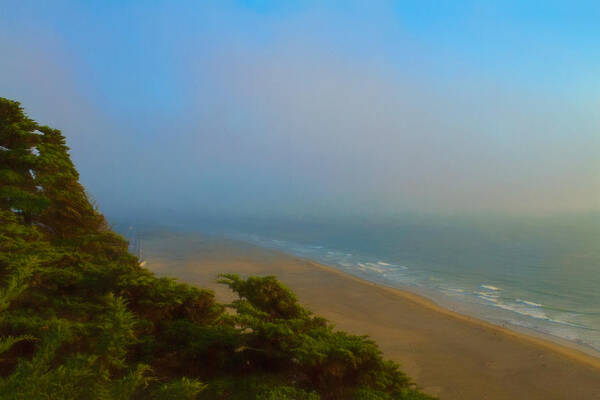 Ocean Beach With Fog Poster featuring the photograph Ocean Beach with Light Fog by Bonnie Follett
