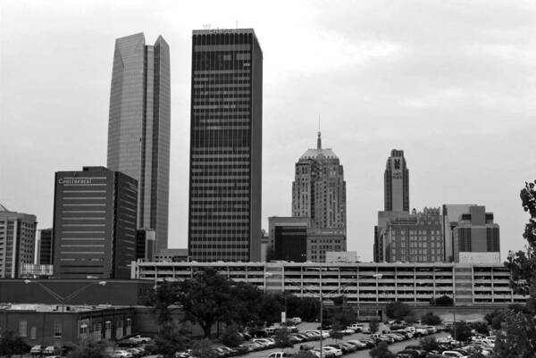 City Poster featuring the photograph Oklahoma City Skyline Cityscape - Black and White by Matt Quest