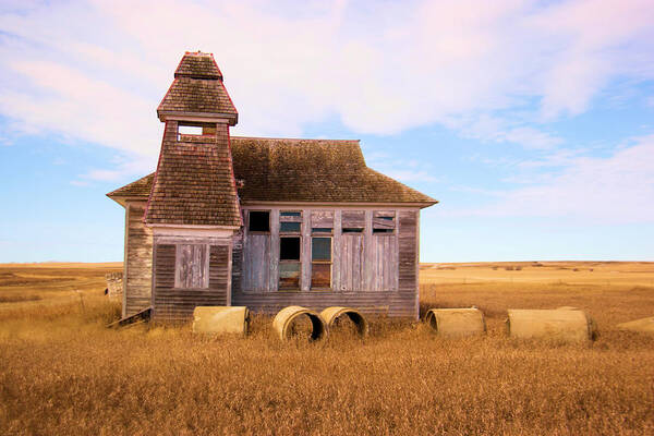 Old Poster featuring the photograph Old School House in North Dakota by Jeff Swan
