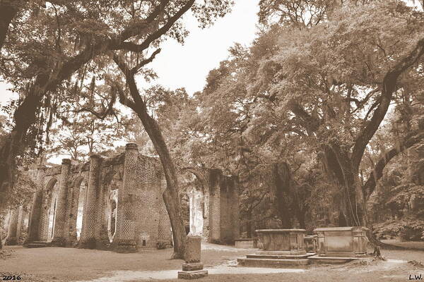 Old Sheldon Church Ruins Poster featuring the photograph Old Sheldon Church Ruins Sepia by Lisa Wooten