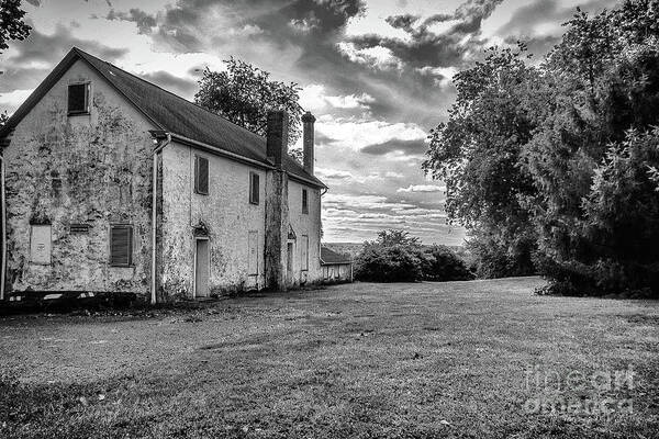  House Poster featuring the photograph Old Stone House Black and White by Dawn Gari