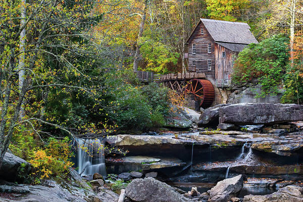 Babcock State Park Poster featuring the photograph Old Virginia Mill in Autumn Colors by Norma Brandsberg