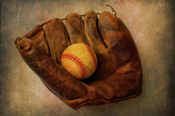 Mitts Poster featuring the photograph Old Worn Ball And Mitt by Garry Gay