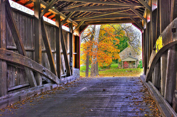 Poole Forge Covered Bridge Poster featuring the photograph One More Bridge to Cross, Then Home - Poole Forge Covered Bridge No. 6A - Lancaster County PA by Michael Mazaika