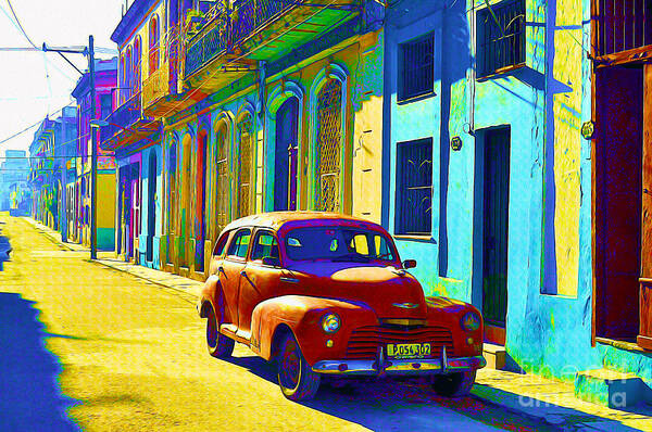 Havana Poster featuring the painting Orange Classic Car - Havana Cuba by Chris Andruskiewicz