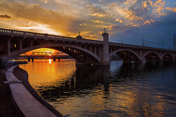 Tempe Town Lake Poster featuring the photograph Orange sunset over Tempe Town Lake by Dave Dilli