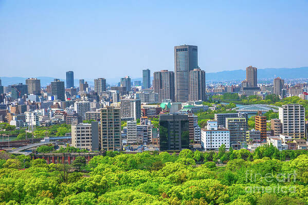 Osaka Skyline Poster featuring the photograph Osaka business district aerial by Benny Marty