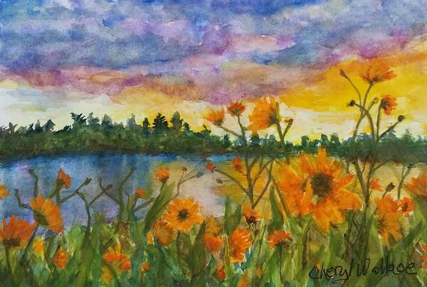 Sunset Poster featuring the painting Out of the Clouds by Cheryl Wallace