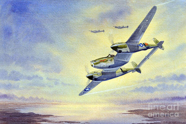 P-38 Lightning Aircraft Paintings Poster featuring the painting P-38 Lightning Aircraft by Bill Holkham