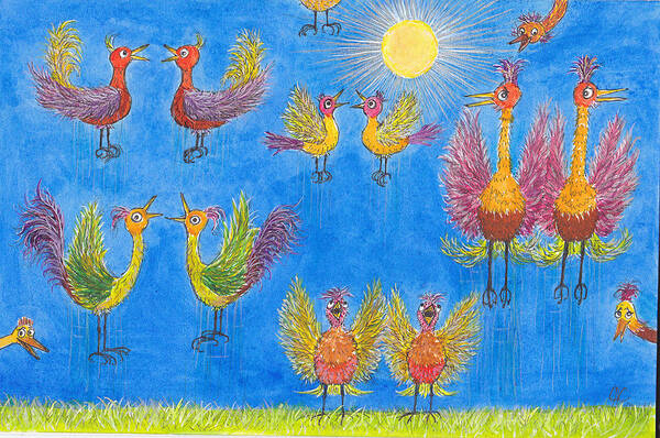 Fantasy Poster featuring the drawing p11 Crazy Bouncing Birds by Charles Cater