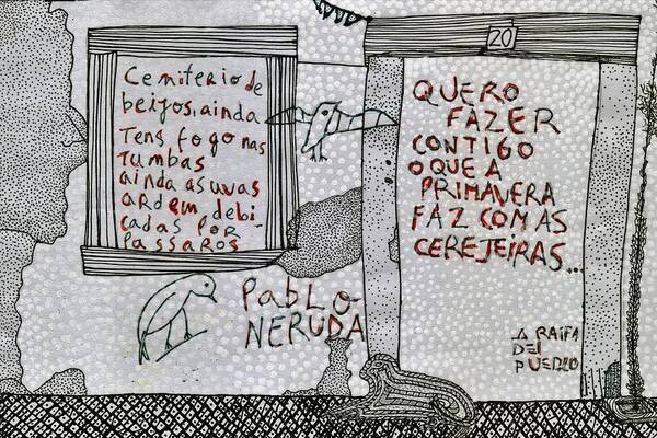 Pablo Neruda Poster featuring the drawing Pablo Neruda by Caterina Kuo
