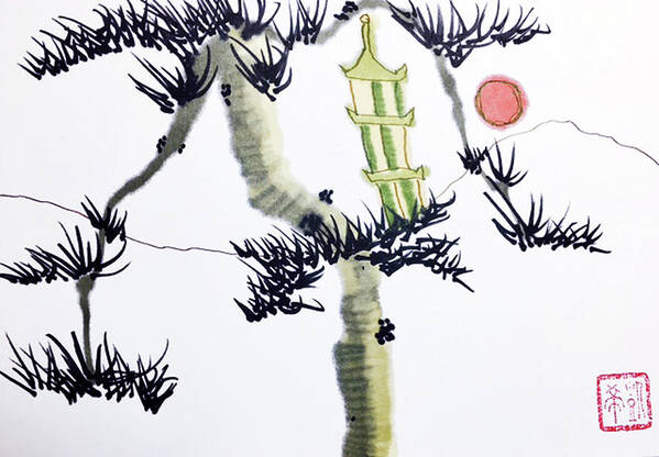 Sumi Poster featuring the painting Pagoda Tree by Casey Shannon