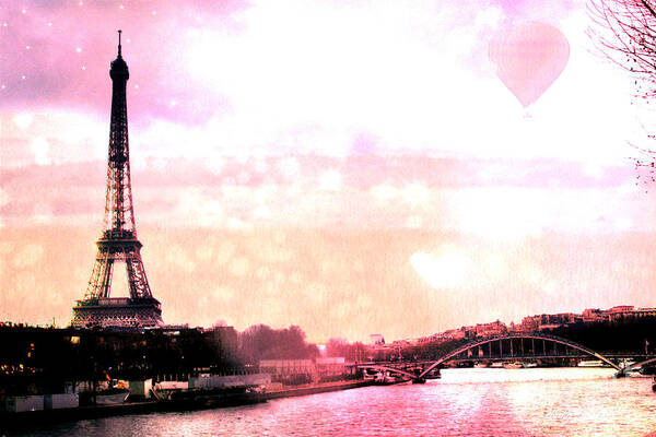 Paris Prints Poster featuring the photograph Paris Surreal Eiffel Tower Pink Yellow Abstract by Kathy Fornal