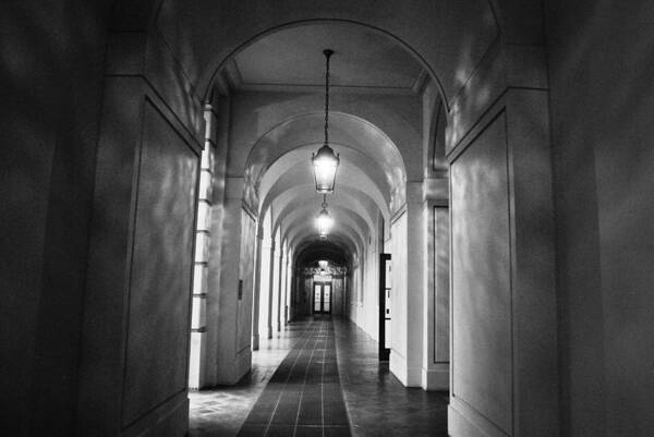 City Poster featuring the photograph Pasadena City Hall Hallway Black and White by Matt Quest